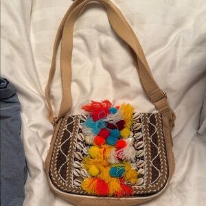 Vibrant Pom-Pom Crossbody Bag